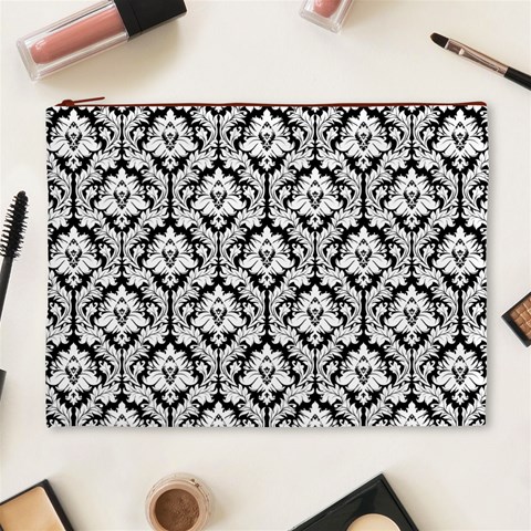 Black & White Damask Pattern Cosmetic Bag (XL) from ArtsNow.com Front