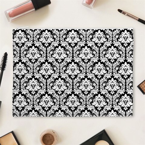 Black & White Damask Pattern Cosmetic Bag (XL) from ArtsNow.com Front