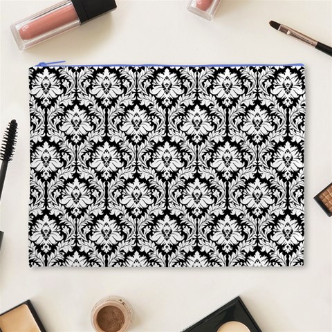 Black & White Damask Pattern Cosmetic Bag (XL) from ArtsNow.com Front