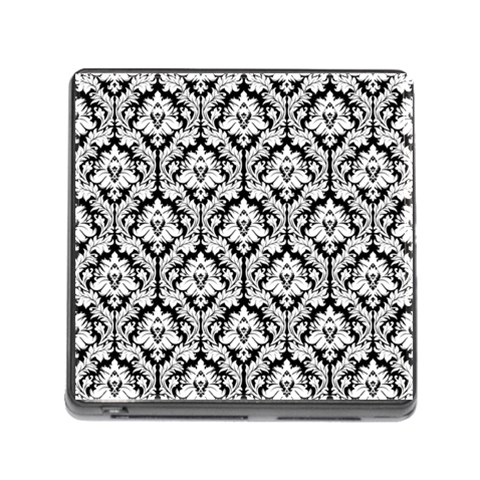 White On Black Damask Memory Card Reader with Storage (Square) from ArtsNow.com Front