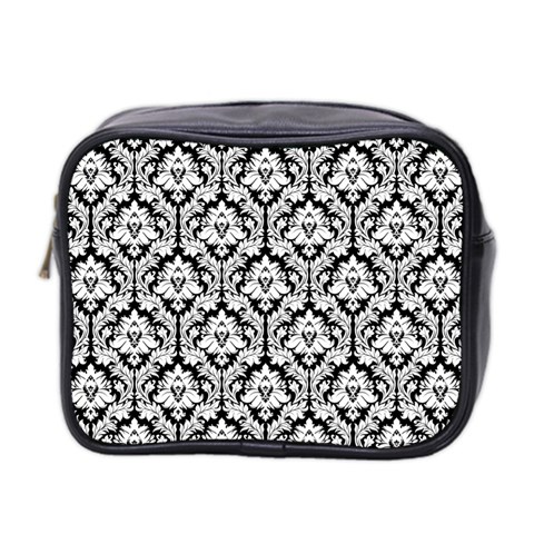 Black & White Damask Pattern Mini Toiletries Bag (Two Sides) from ArtsNow.com Front