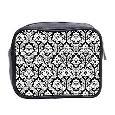 Black & White Damask Pattern Mini Toiletries Bag (Two Sides) from ArtsNow.com Back