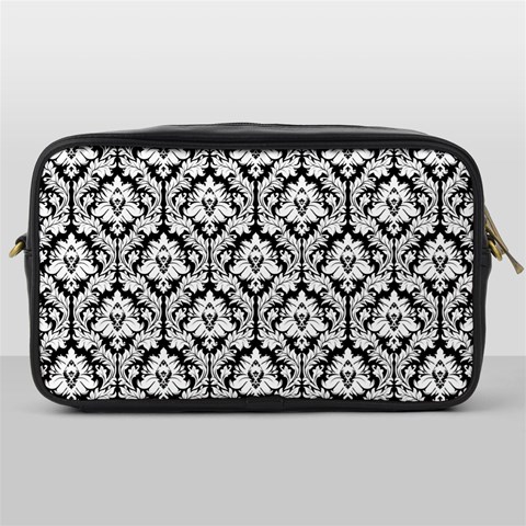 White On Black Damask Travel Toiletry Bag (One Side) from ArtsNow.com Front