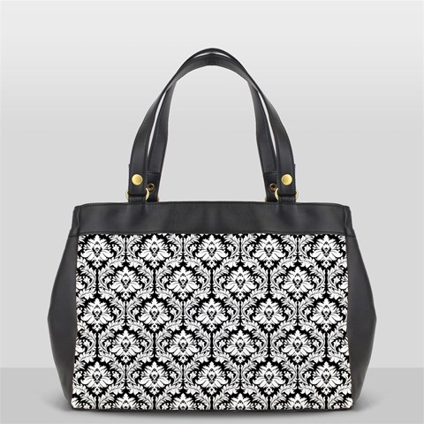 Black & White Damask Pattern Oversize Office Handbag (2 Sides) from ArtsNow.com Front