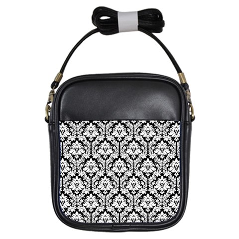 Black & White Damask Pattern Girls Sling Bag from ArtsNow.com Front