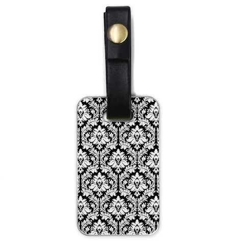 White On Black Damask Luggage Tag (One Side) from ArtsNow.com Front