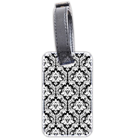 White On Black Damask Luggage Tag (Two Sides) from ArtsNow.com Front