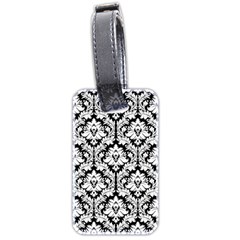 White On Black Damask Luggage Tag (Two Sides) from ArtsNow.com Back