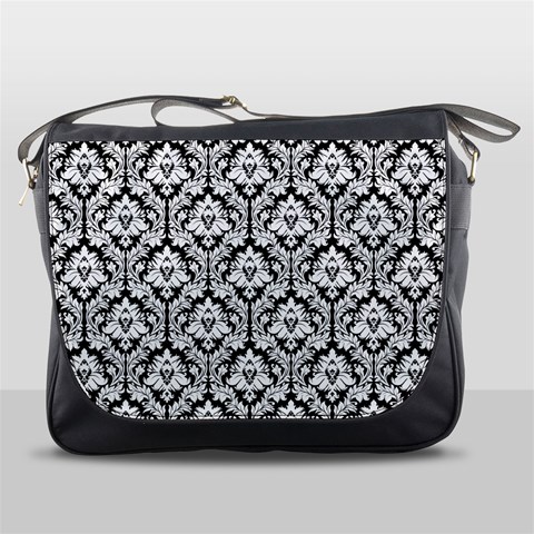 Black & White Damask Pattern Messenger Bag from ArtsNow.com Front