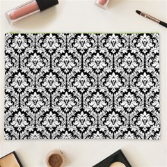 White On Black Damask Cosmetic Bag (XXL) from ArtsNow.com Front