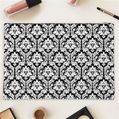 White On Black Damask Cosmetic Bag (XXL) from ArtsNow.com Back