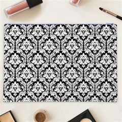 White On Black Damask Cosmetic Bag (XXL) from ArtsNow.com Back