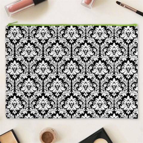 Black & White Damask Pattern Cosmetic Bag (XXXL) from ArtsNow.com Front