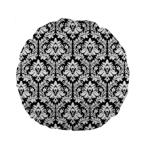 White On Black Damask 15  Premium Round Cushion  from ArtsNow.com Front