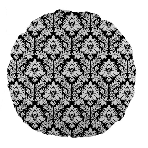 Black & White Damask Pattern Large 18  Premium Round Cushion  from ArtsNow.com Back