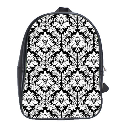 Black & White Damask Pattern School Bag (XL) from ArtsNow.com Front