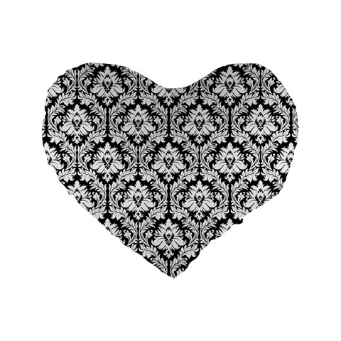 Black & White Damask Pattern Standard 16  Premium Heart Shape Cushion  from ArtsNow.com Front