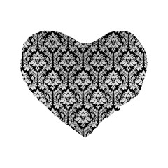 Black & White Damask Pattern Standard 16  Premium Heart Shape Cushion  from ArtsNow.com Front