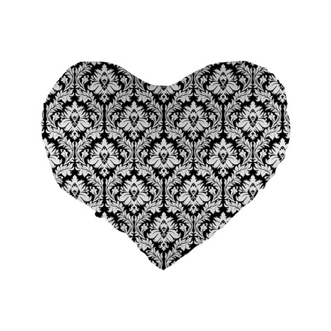 Black & White Damask Pattern Standard 16  Premium Heart Shape Cushion  from ArtsNow.com Back