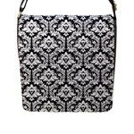 Black & White Damask Pattern Flap Closure Messenger Bag (L)