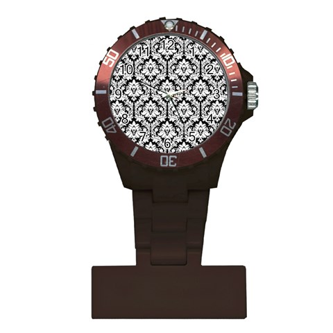 White On Black Damask Nurses Watch from ArtsNow.com Front