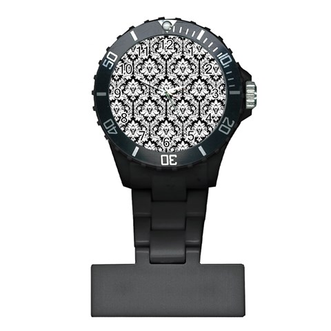 White On Black Damask Nurses Watch from ArtsNow.com Front