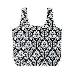 Black & White Damask Pattern Full Print Recycle Bag (M) from ArtsNow.com Front