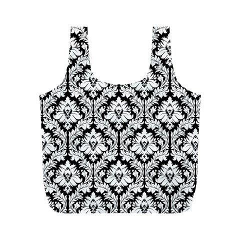 Black & White Damask Pattern Full Print Recycle Bag (M) from ArtsNow.com Back