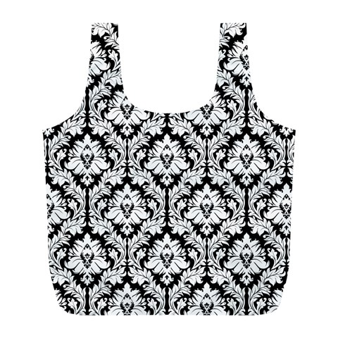 White On Black Damask Reusable Bag (L) from ArtsNow.com Front