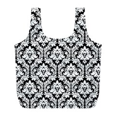 White On Black Damask Reusable Bag (L) from ArtsNow.com Back