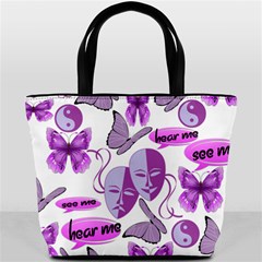 Invisible Illness Collage Bucket Handbag from ArtsNow.com Front