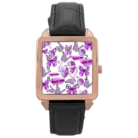 Invisible Illness Collage Rose Gold Leather Watch  from ArtsNow.com Front