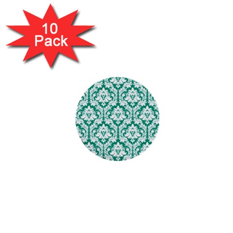 White On Emerald Green Damask 1  Mini Button (10 pack) from ArtsNow.com Front