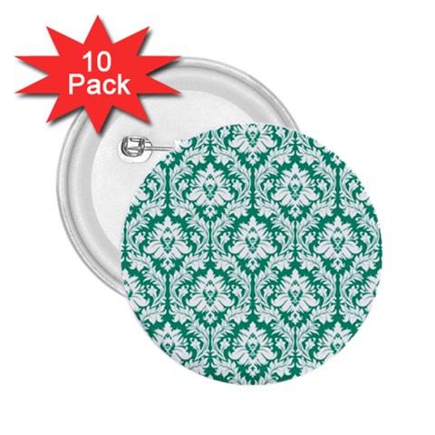 White On Emerald Green Damask 2.25  Button (10 pack) from ArtsNow.com Front