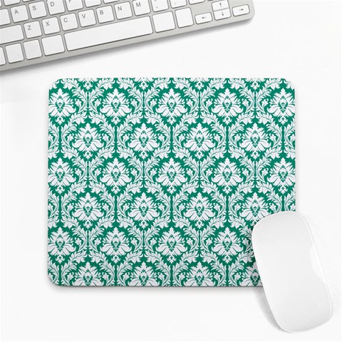 White On Emerald Green Damask Large Mouse Pad (Rectangle) from ArtsNow.com Front