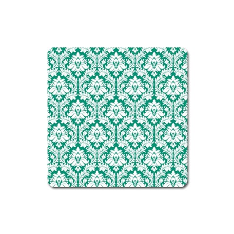 White On Emerald Green Damask Magnet (Square) from ArtsNow.com Front