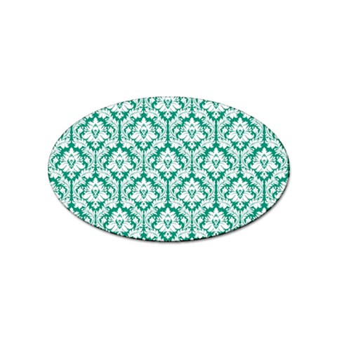 White On Emerald Green Damask Sticker 10 Pack (Oval) from ArtsNow.com Front