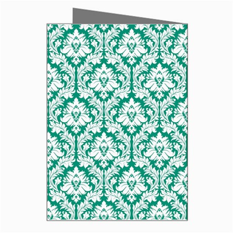 White On Emerald Green Damask Greeting Card from ArtsNow.com Right