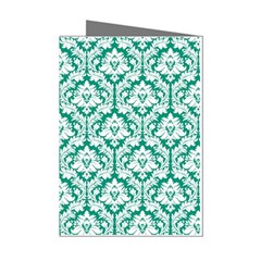 White On Emerald Green Damask Mini Greeting Card (8 Pack) from ArtsNow.com Left