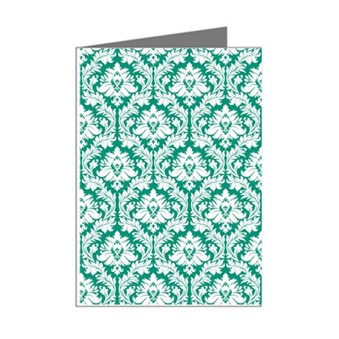 White On Emerald Green Damask Mini Greeting Card (8 Pack) from ArtsNow.com Right