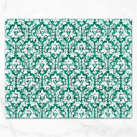 White On Emerald Green Damask Jigsaw Puzzle (Rectangle) from ArtsNow.com Front