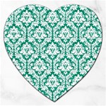 White On Emerald Green Damask Jigsaw Puzzle (Heart)