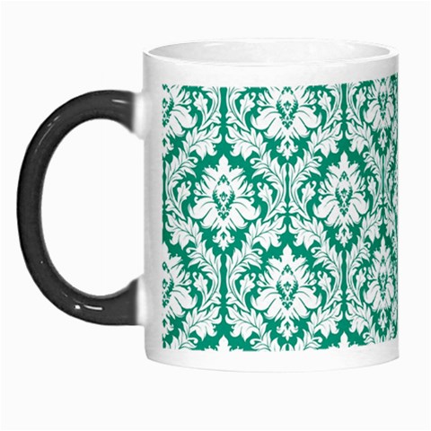 White On Emerald Green Damask Morph Mug from ArtsNow.com Left