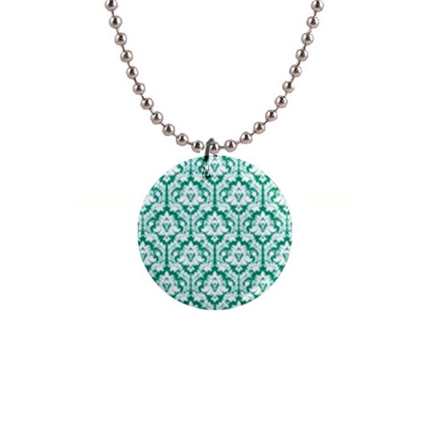 Emerald Green Damask Pattern 1  Button Necklace from ArtsNow.com Front