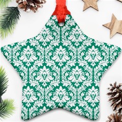 White On Emerald Green Damask Star Ornament (Two Sides) from ArtsNow.com Front