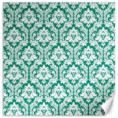 White On Emerald Green Damask Canvas 12  x 12  (Unframed) from ArtsNow.com 11.4 x11.56  Canvas - 1