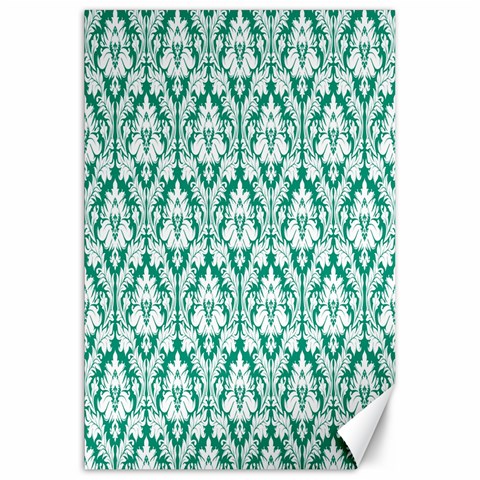 White On Emerald Green Damask Canvas 20  x 30  (Unframed) from ArtsNow.com 19.62 x28.9  Canvas - 1