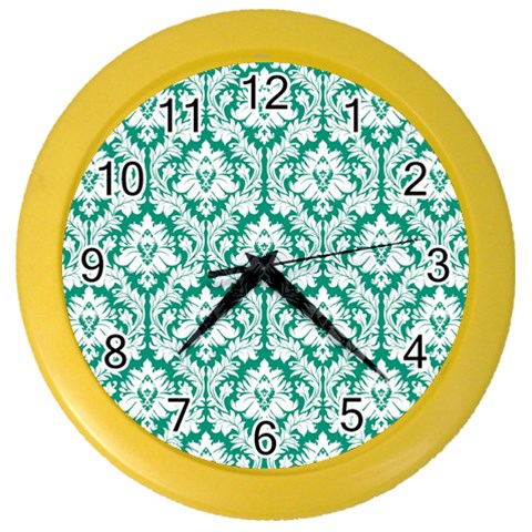 White On Emerald Green Damask Wall Clock (Color) from ArtsNow.com Front