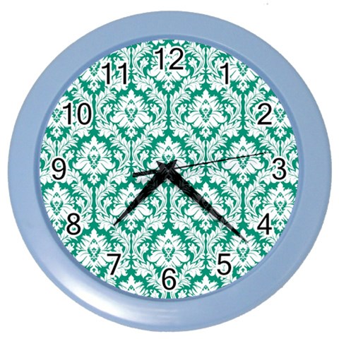 White On Emerald Green Damask Wall Clock (Color) from ArtsNow.com Front