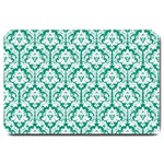 White On Emerald Green Damask Large Door Mat